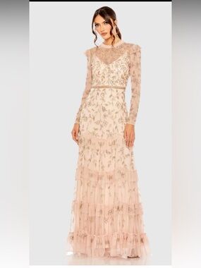 Mac Duggal Blush Pink Embroidered Lace Maxi Gown Coming Soon